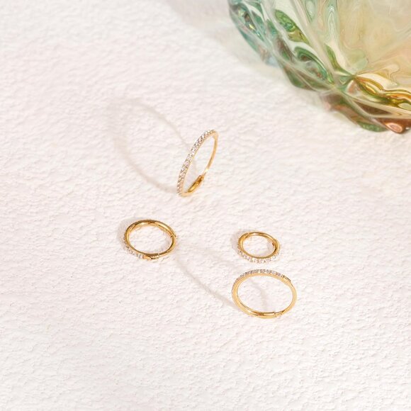 Gold 8mm Surgical Steel Nose Hoop with CZ - Hypoallergenic Tragus Helix Piercing - Picture 6 of 9